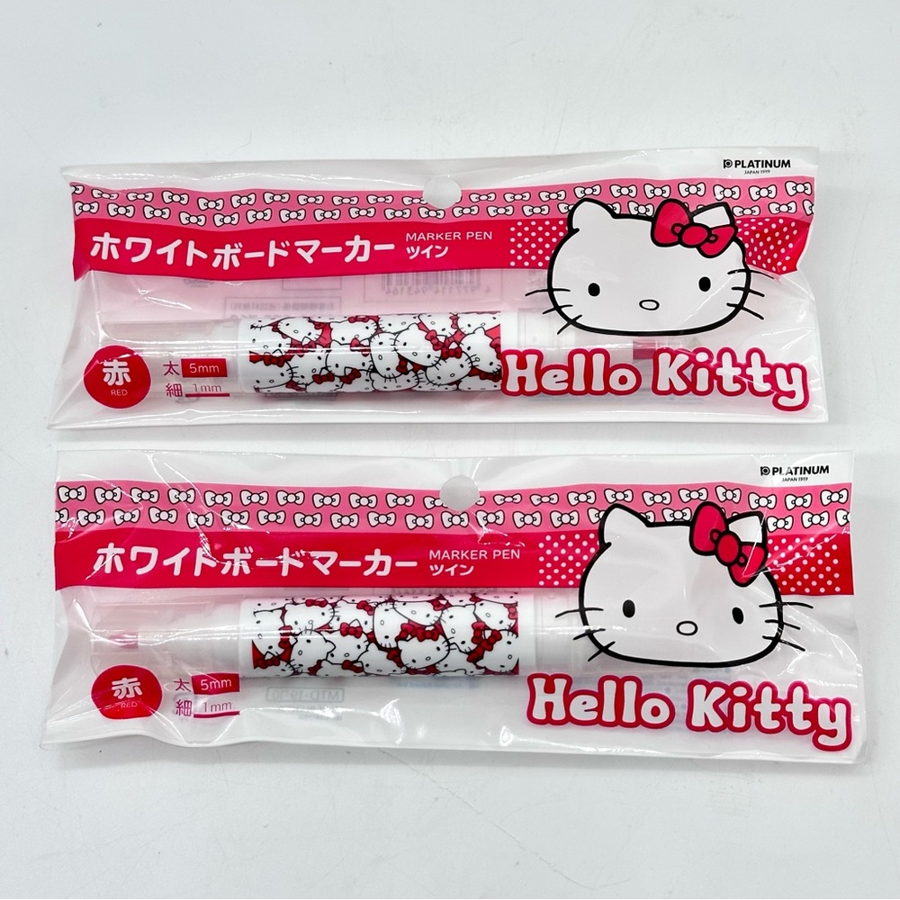 Sanrio Hello Kitty Twin Tip 1mm & 5mm Red Color Platinum Marker Pen - Set of 2